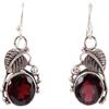 Generico Garnet Earrings with Leaf Charm Handmade Natural Gemstone 925 Sterling Silver Dangle Earrings