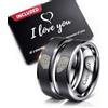 Hsumonre Personalizzare Glassato Cuore Anello di impronte digitali Testo inciso per le coppie Best Friends Matte Coppia gioielli Regalo di compleanno Anello fasce in acciaio al titanio 6mm nero oro