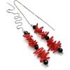 Generico Orecchini con Rametti in Corallo Rosso Bamboo e Spinello Nero, Pendenti Lunghi, Argento 925, Gioielli Minimalisti, Made in Italy