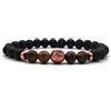 KARDINAL WEIST leone oro rosa - occhio di tigre - onice - lava bracciale, perle di gemma, king - lion -gioielli per uomo, animale di potere - coraggio - protezione (M)
