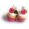 Linsonnia Creazioni Orecchini Cupcake con Rose Fatti a Mano in Argilla Polimerica, Mini Bijoux Golosi, 1,5x1 cm, Monachella Nickel Free, Fatti a Mano in Italia, Idea Regalo