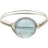 Cairui Design Acquamarina Pietra preziosa Pietra naturale Birthstone Solitario in Argento Sterling 925 Filo avvolto Anelli Donna Handmade