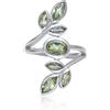 ELAMMO JEWELS ELAMMO Foglie multipietre: anello di dichiarazione con foglia in argento sterling 925 con pietra preziosa verde peridoto (14)