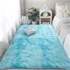 CUIMEI Tappeto Camera da Letto Moderno 65 x 100 cm, Peloso Non Perde Peli, Tie-Dye, Facile Manutenzione, Monocromatico, per Cameretta Bambini Scendiletto Lungo Tappeto, azzurro