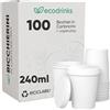 ecodrinks - 100 Bicchieri di Carta con Coperchio in Cartone da 240ml - Per Caffè Lungo, Espresso, Ginseng, Acqua o Cocktail - Adatti all'Uso Domestico, Bar, Uffici e Eventi