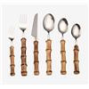 WanGi - Set di 6 posate da cucina in acciaio inox, con coltello, forchetta e cucchiaio, manico in bambù (argento)