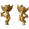JISADER Set di 2 sculture da parete in resina con angelo cherubino, ornamento da parete, adorabile figura per decorazioni di nozze, colore dorato,
