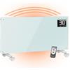 TRINITI Stufa Elettrica Basso Consumo Termostato, Potenza Regolabile, Elegante VETRO TEMPERATO, Display LED, Timer, Silenzioso, Sistema Protezione Sicurezza Multiplo, Ruote + Montaggio a Parete BIANCO