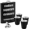 Maverton Fiaschetta nera in metallo, incisione personalizzata, 200ml | In acciaio inossidabile, 4 bicchieri e mini imbuto, dimensioni 15,5cm x 9,5cm, pensiero per uomo, le SSS