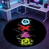 CARPETIA Tappeto rotondo da gamer per sala giochi, colori neon vivaci, simboli iconici, sfondo nero, diametro 120 cm