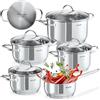 tectake® Set di Pentole, 9 Pezzi, Acciaio Inossidabile di Alta Qualità, Adatto a Induzione, Gas, Elettrico, 4 Pentole con Coperchio e Casseruola con Manico, Lavabili in Lavastoviglie