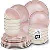 tectake® Set stoviglie 24 pezzi terracotta, servizio piatti 6 persone, set piatti moderni grandi, piccoli, fondi, ciotole, gres smaltato, design moderno, adatto lavastoviglie microonde - Rosa