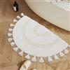 TOPSMCHER Tappetino da bagno a semicerchio, 100% cotone, stile bohémien, con nappe legate a mano, colore: bianco avorio, 81 x 50 cm, tappetino da bagno semicircolare, antiscivolo, lavabile, tappetino decorativo