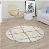 Paco Home Tappeto per soggiorno a pelo alto shaggy design scandinavo con motivo a rombi, moderno beige, Dimensione:Ø 120 cm tondo