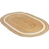 Ripaz Vogue Tappeto in iuta naturale ovale beige con linea bianca intrecciato a mano per casa colonica e soggiorno, corridoio, 60 x 120 cm