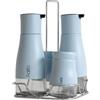 IlGruppone Set Condimento 4 Pezzi Olio Aceto Sale Pepe Vetro Acciaio Certificato Per Alimenti Organizzatore Acciaio Inox Con Stand In Metallo Condimenti Tavola Oliera Saliera - Azzurro