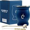 UN MATE Set Yerba Mate Originale - Tazza da 230 ml, Bombilla in Acciaio Inox, Spazzola per la Pulizia, Confezione Regalo Elegante - Kit Completo per Mate Argentino (blu)