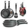 ARCA, Set 3 Padelle Antiaderenti in Alluminio con Spatola in Nylon, Adatte a Piani Cottura a Gas o Induzione, Lavabili in Lavastoviglie, Diametri 20/24/28 cm, Collezione Rockchef