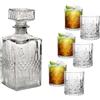 moorg Set Bicchieri Whisky 300 ml con Decanter Whisky da 1000 ml in Vetro - 6 Bicchieri da Rum Moderni con Bottiglia, Bicchiere Vetro Particolari, Tumbler per Cocktail