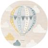RugVista Balloon Ride, Tappeto per bambini, Moderni Bambini, Ø 150 cm, Rotonda, Pelo medio, Cameretta, Lavabile solo a secco, Senza sostanze chimiche pericolose, Beige/Blu