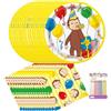 Unique Set di articoli per feste di Curious George per 16 ospiti - Piatti da dessert da 18 cm e tovaglioli per pranzo, include candele per compleanno