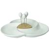 BRANDANI Antipastiera "Spicchio di Luna" - Porcellana & Bamboo, 26×24 cm, con 3 Forchettine Inox, Lavabile in Lavastoviglie.
