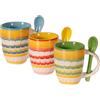 ARCA, Set 3 Tazzine da Caffè Apulia Riccio con Cucchiaino, Realizzate in Ceramica Decorata, Lavabili in Lavastoviglie, Capacità 90 ml, 6x7 cm, Colori Assortiti