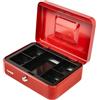 HMF Cassetta portavalori con chiusura a chiave, cassa con inserto portamonete, 5 scomparti per monete | 25 x 18 x 9 cm | Rosso