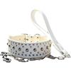 haoyueer Set combinato con collare per cani in pelle con borchie, larghezza 5,1 cm, per pitbull, husky, mastiff terrier di taglia media e grande (L, bianco)