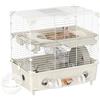 PawHut Gabbietta per Criceto 2 Livelli, 3 Porte, Ruota Silenziosa, Crema | Lettiera, Tubi di Gioco, Gabbia per Criceti, Acciaio, PS e PP, 44.5x28x44 cm
