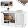 tectake® Mobile lettiera gatto chiusa a due ante, ingresso centrale, tappetino tiragraffi, mobiletto lettiera gatto, armadietto per lettiera gatti, ante magnetiche - 120 x 52 x 65 cm - Bianco