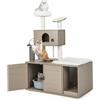 GYMAX Albero Tiragraffi per Gatti con Mobile per Lettiera, Mobile Nascondi Lettiera con Albero per Gatti, Tiragraffi, Cuccia Morbida, Palline Pendenti, Mobile in Legno per Lettiera per Gatti