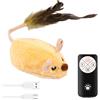 Fyeme Giocattolo elettrico per gatti con coda di piuma, mouse elettrico con luce a LED, USB, per gatti e cani (giallo + telecomando)