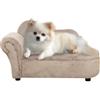 PawHut Divano per Cani Rialzato Imbottito in Legno 80x40x46 cm Beige | Spazio Portaoggetti a Scomparsa, Tessuto Vellutato