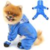 PAIDEFUL Impermeabile per cani, 4 zampe, con cappuccio riflettente e striscia trasparente, per cani di taglia piccola, con copertura per le zampe, impermeabile, con bottone, con anello a D, blu, XL