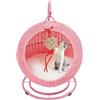 YUYUZI Altalena per gatti con tiragraffi e cuscino rinfrescante, cestino per gatti sospeso, in rattan sintetico, cuccia per gatti con giocattolo per interni, morbida cuccia per gatti (rosa)