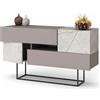 Shally Dogan Madia Consolle Moderna 145 cm con 2 Ante 2 Cassetti Tortora e Marmo Bianco