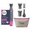 Veet Expert All-In-One Trimmer, Rasoio elettrico donna, Viso e parti intime, 100% waterproof, 2 testine e 3 pettini, Rasatura ad alta precisione, Cordless + Pochette Regalo