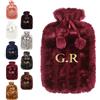 Generico Borsa dell'Acqua Calda Personalizzata Ricamata con Copertura Peluche Finto Coniglio 2L Capacità Antiesplosione 33x19cm per Mani Calde e Regali Natale#5