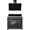 GURARI Fornello a induzione E 913 RU BL+ GCH S 155 BL 90 Prime, Retro Range Cooker 90 cm/FLEX ZONEN/5 zone/121L + cappa aspirante 90 cm