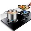 LWZQRVCT Fornello A Gas 2 Fuochi, Fuoco Concentrato Di Energia 4,8KW, Portapentole In Ghisa In Vetro Temperato Nero, Con Protezione Spegnimento, Adatto For La Cucina Domestica(LPG)