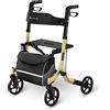 Uniprodo Deambulatore Rollator per Anziani UNI_ROLL_04 DF (Champagne, 136 kg, Alluminio, Borsa per la Spesa, 4 Ruote)
