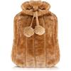 LEEVOT Borsa dell'Acqua Calda Scaldamani e Piedi Borsa dell'Acqua Calda Portatile Impacco di Ghiaccio (1.5L Soft Brown Cover)