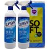 FEI FAN 2x Quasar VETRI CON ALCOOL, Non Lascia Aloni, Asciuga Rapidamente e Igienizza 580ml + Panno In Lattice SOFT, Formato 30x30