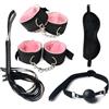 Hdynasty Set di fettucce di peluche, kit combinato manette regolabili-scudo per gli occhi (Rosa, Set da 5 pezzi)