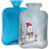 Myfsucce Borsa dell'acqua calda da 2 litri con coperchio, stampa natalizia con fiocco di neve, borsa dell'acqua calda riutilizzabile in PVC per alleviare il dolore, crampi e calore (31 x 20 cm)