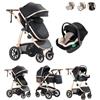 Kakbgee 3 in 1 Passeggino Combinato, Passeggino per Bambini con ECE R129 Seggiolino Auto, Telaio in Alluminio ad alto Campo visivo Carrozzina (22KG, 0-4 Anni)