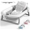 JUPPLIES Vaschetta Bagnetto Neonato Pieghevole con Cuscino Ergonomico e Termometro Digitale - Vasca Bagnetto Neonato Salvaspazio Antiscivolo - Facile da Riporre (75x45x20 cm - Grigio)