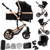 Sianldcone Passeggino 3 in 1 Trio Neonati, Tessuti di Alta Qualità Carrozzina per Neonato, Visione Aperta Passeggino Trolley, Spinta Bidirezionale Passegginos Reversibile (588 Black Gold)