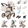 GLOKID passeggino trio 3 in 1, pieghevole, carrozzina reversibile fronte mamma e strada, sistema modulare con carrozzina per neonati, con borsa, zanzariera e parapioggia (PTFGX1 Crema)